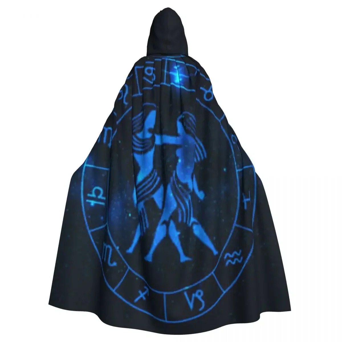 Gemini Horoscope Zodiac Galaxy Stars Hooded Coat Halloween Cosplay Costume Vampire Devil Wizard Cape Gown Party