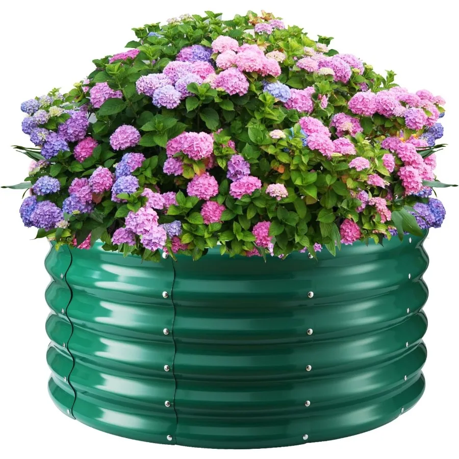

17" Tall Round Outdoor Garden Raised Garden Bed Kits-0.8MM Thick Metal Raised Planter Bed/Ground Planter Box for Variety of Flo