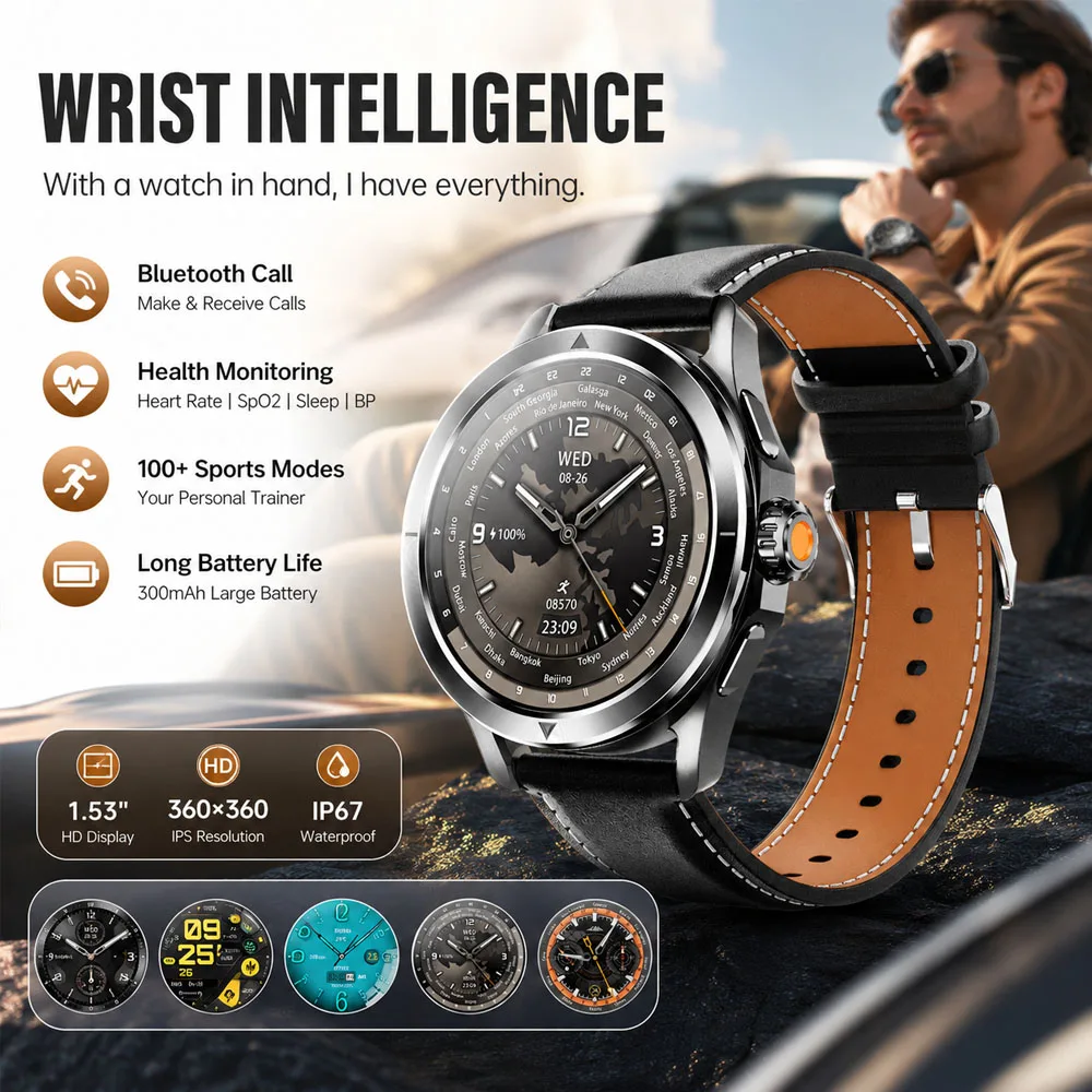 

Outdoor Sports Smartwatch 1.53-inch Screen NFC GPS Compass Heart Rate Health Monitoring Waterproof BT Call Smartwatch Men Women