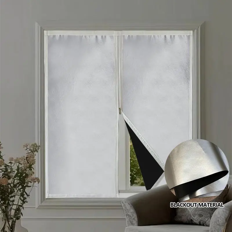 Customizable Zipper Privacy Light Blocking Curtain Home Waterproof  Detachable Washable Self-Adhesive, Drill-Free Installation