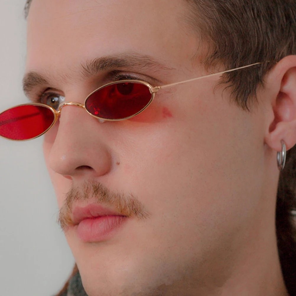 

Vintage Sunglasses Oval Shades Fashion Small Frame Small Frame Sunglasses Red Lightweight UV400 Metal PC Lenses Driving Gifts