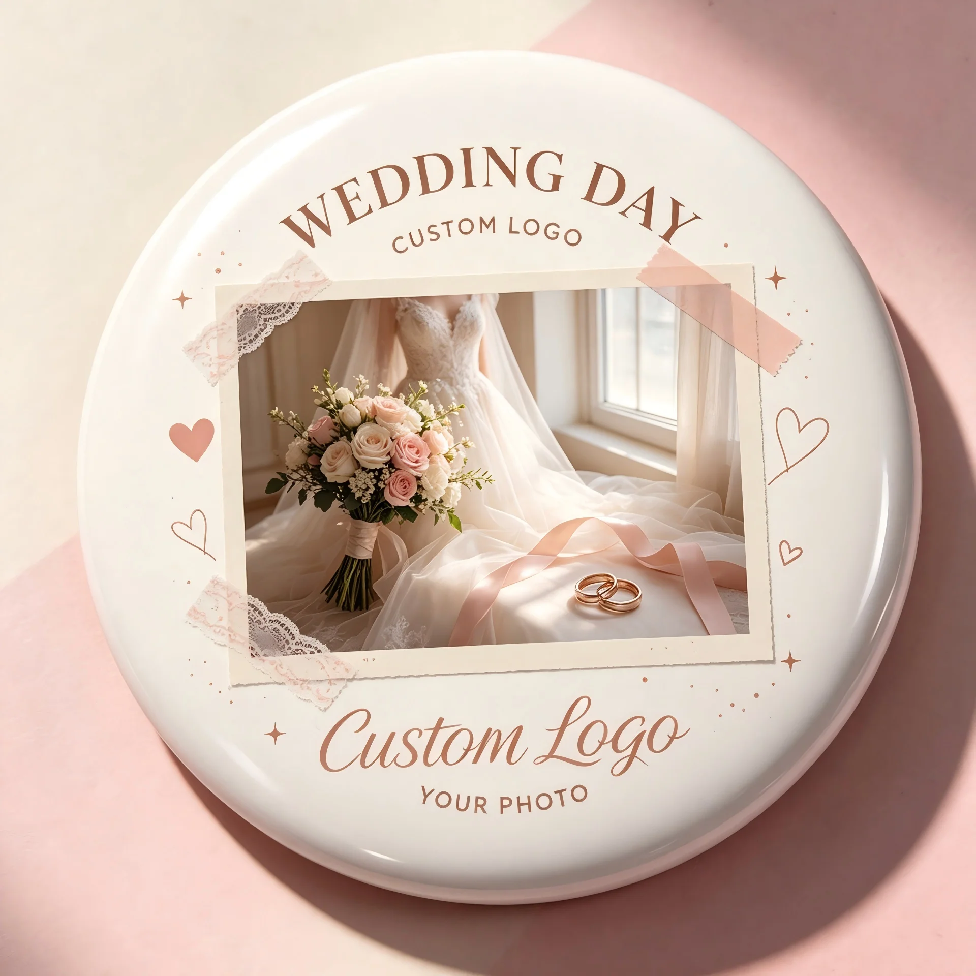 Customize your photos/images/designs/logos/copy with tinplate metal magnetic badges and circular chest plates