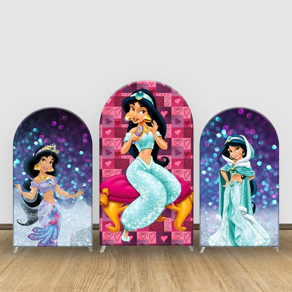 

Princess Jasmine Arch Backdrop Cover Disney Kids Birthday Party Baby Shower Decoration Aladdin cartoon background Elastic Fabric