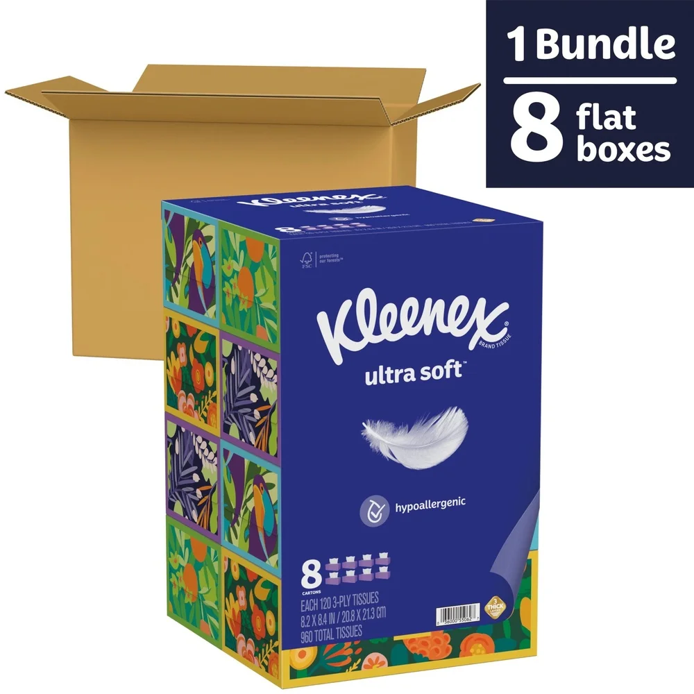 Fazzoletti per il viso ultra morbidi a 3 strati, 960 pezzi, lozioni ipoallergeniche, alle allergie, influenza fredda e uso quotidiano