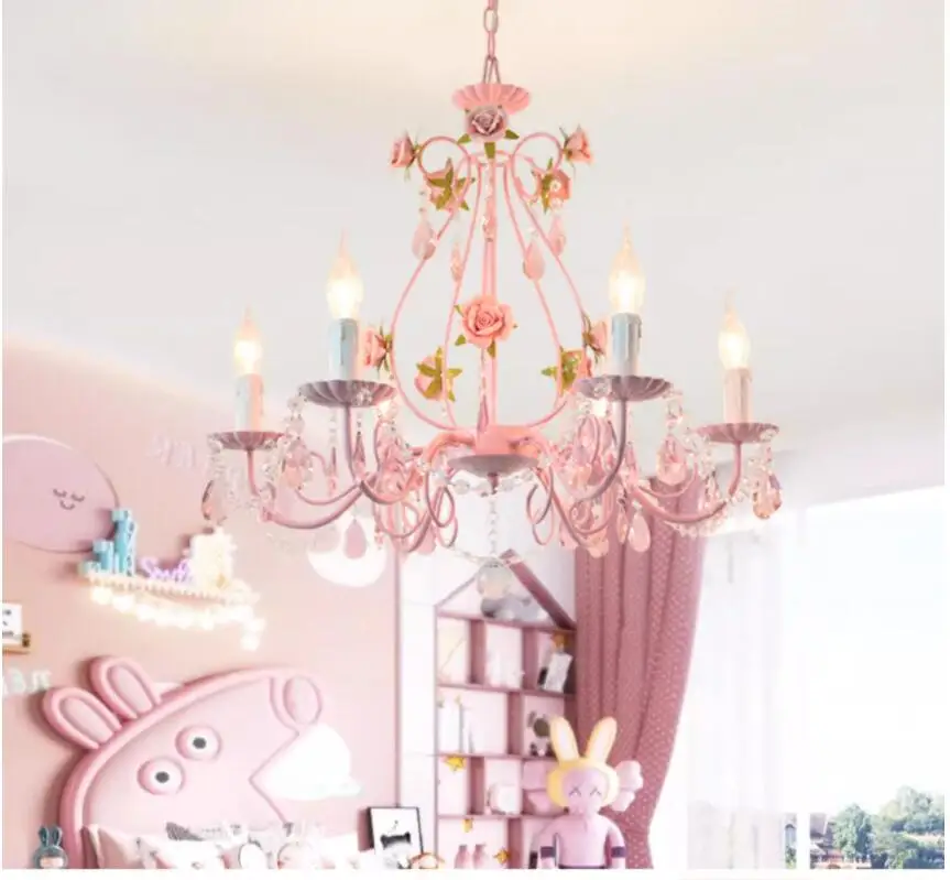 Pink Modern European Chandelier lamp Lustre Pendant Light Pink Rose Flower Light Fixture E14 Decoration Design