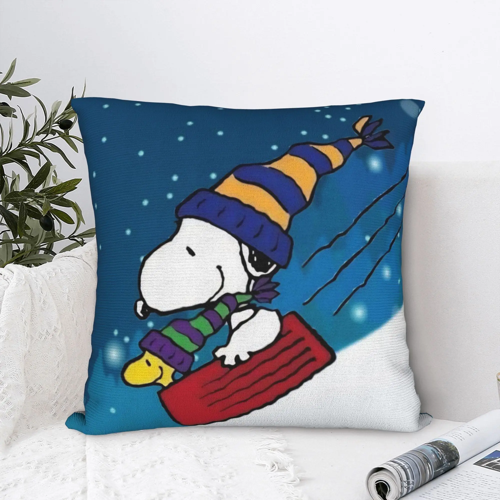S-Snoopys Xmas Snowman Santa Square Pillowcases Polyester Home  Cushion Case Cute Decorative Pillow Cover 45*45