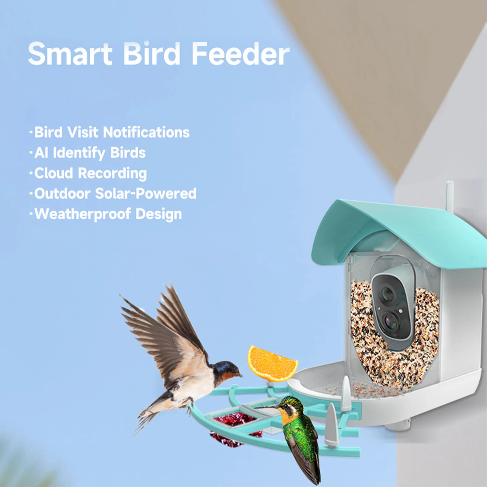 Smart Bird Feeder with 1080P Wireless Camera for Outdoors with Night Vision, APP Control,AI Identify, Hanging Solar Bird Houses