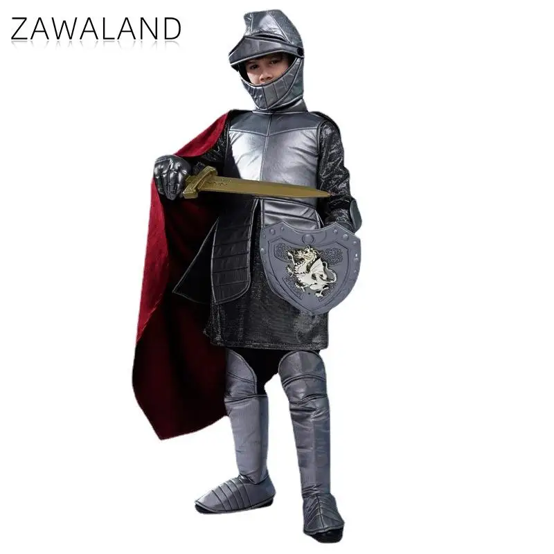 Zawaland Children Warrior Cosplay Costume Holiday Party Funny Cool Silver Suit Boys School Stage Performance Costume Ball