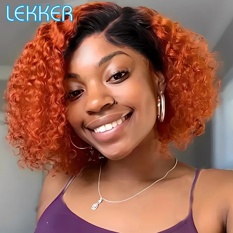

Lekker Clearance Ginger Short Curly Bob C Part Lace Front 100% Human Hair Wigs For Women Brazilian Remy Hair Glueless Colored
