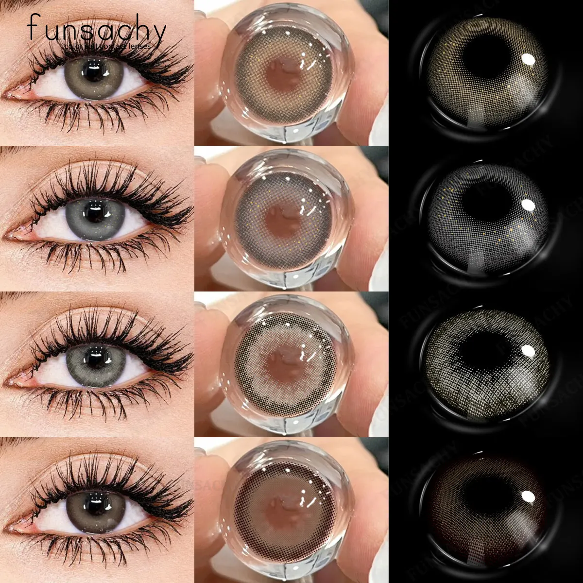 FUNSACHY 1 Paar graue Pupillen für Augen, farbige Kontaktlinsen für Augen, farbige Augenlinsen, natürliche braune Linsen, kosmetische Augenkontakte