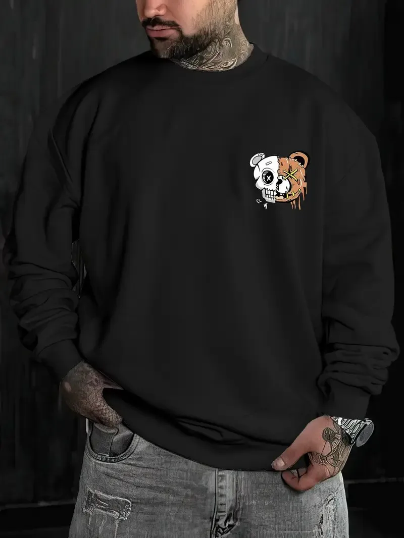 يتميز القلنسوة الرجالية الجديدة ذات الرقبة المستديرة لربيع وخريف 2025 بطباعة دب ثلاثية الأبعاد غير رسمية ومريحة في الشارع