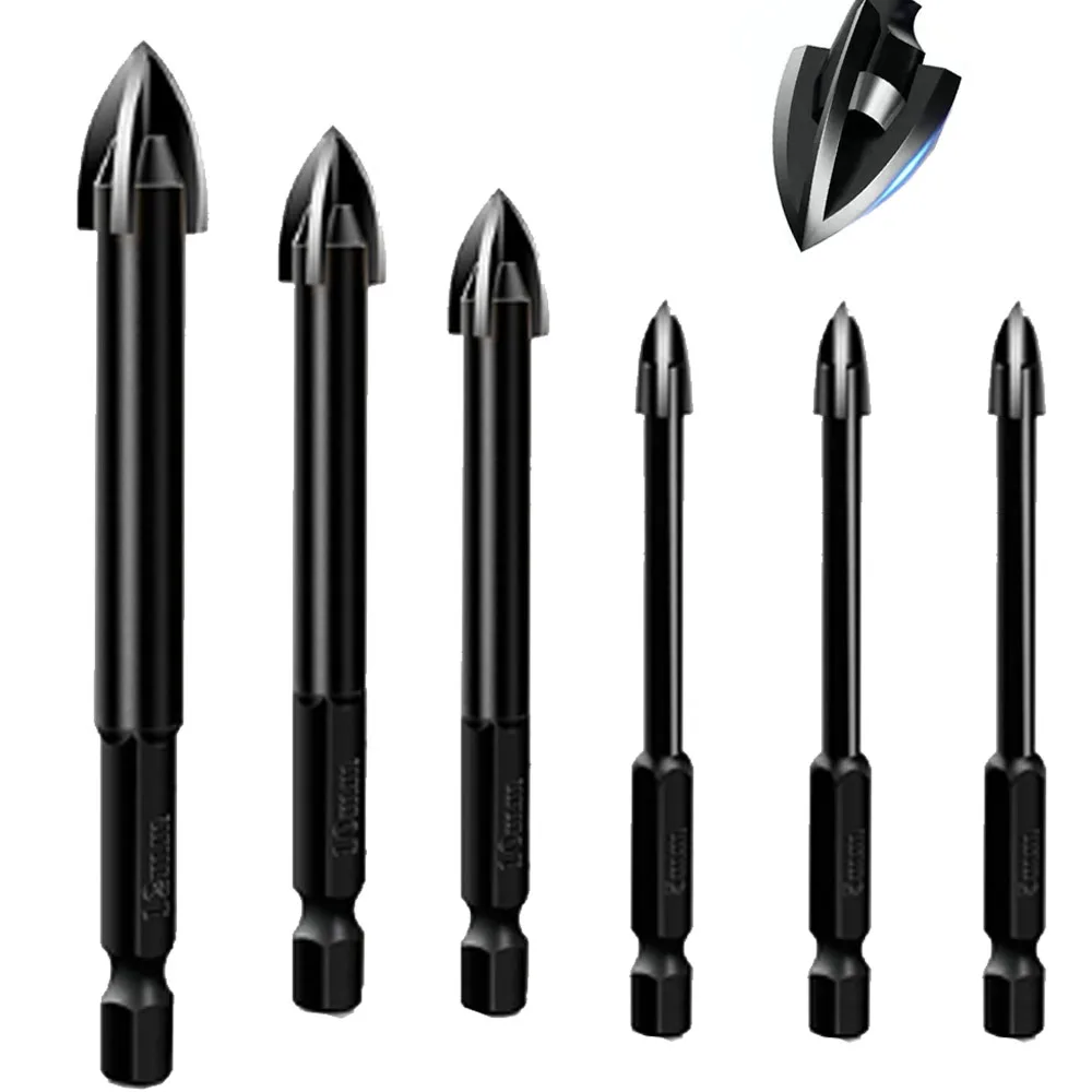 1 sets Glass Concrete Drill Bit Cross Hex Tile Ceramic Drill Bits Cemented Carbide Universal Drilling Tool Hole Opener for Wall