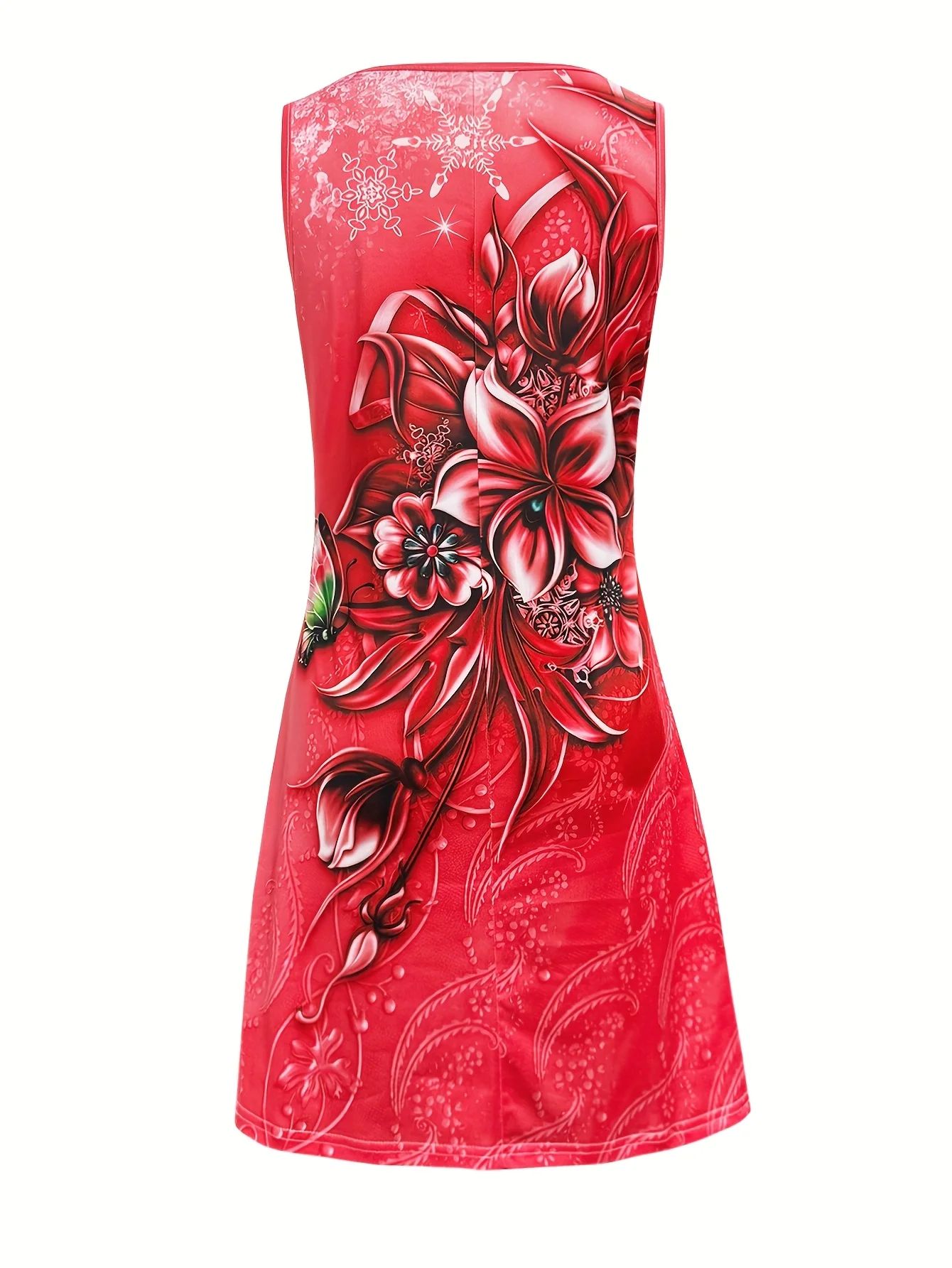 Minivestido bohemio para mujer, falda acampanada, elegante y elegante, informal, con patrón floral diario, sin mangas, color morado claro, sin mangas