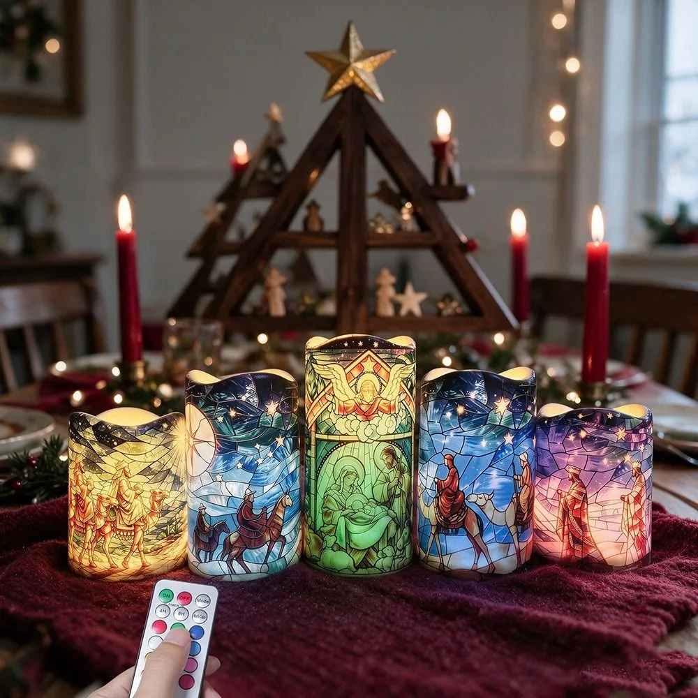 5pcs Flameless Flameless Candles Battery Powered LED Artificial Fake Candles Realistic Timed Religious Pillar Candles Indoor