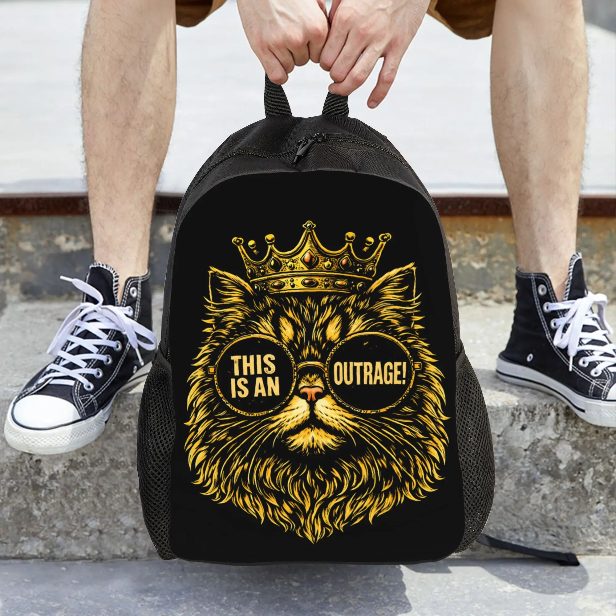 This is an Outrage Princess Cat Donut Gold Backpack  Teen Polyester Daily Backpacks Soft Kawaii School Bags Rucksack