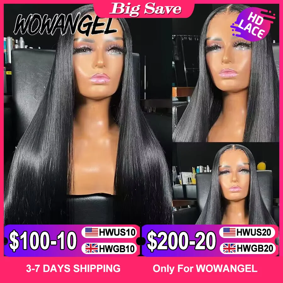 Wow Angel 36inch Jet Black Glueless Wigs 5x5 HD Lace Closure Human Hair Wigs Pre Plucked Straight Ready to Go Wigs For Woman