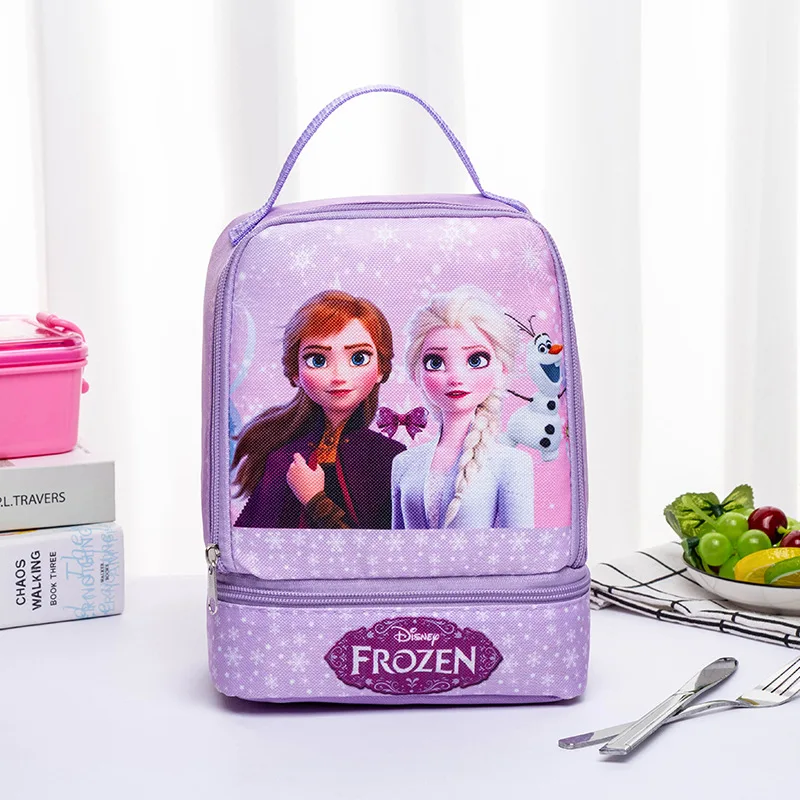 Disney Frozen Princess Elsa School Bag Multifunctional Double Layer Lunch Box for Girls Cartoon Stationery Storage Bag Backpack