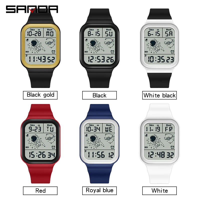 SANDA Men Watch Digital Creative Square Women Watch Sports Military Electronic Wristwatch 50m Waterproof Multifunction Clock