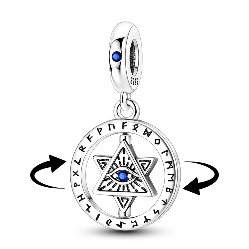 Charm 925 Sterling Silver Pendant Fit Bracelet Necklace Making Retro Rotating Viking Symbol Eyes Woman Jewelry
