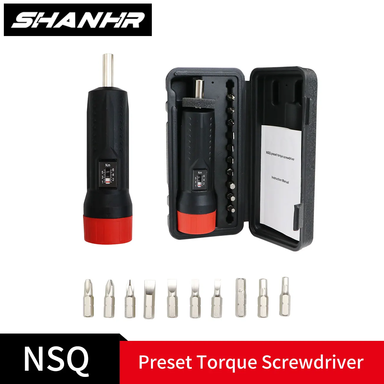 SHANHR Torque Screwdriver Set 1-6N.m,Adjustable Torque Screwdriver & Driver Bits Kit for Car Repair, Bike Tools, Scope Mounting