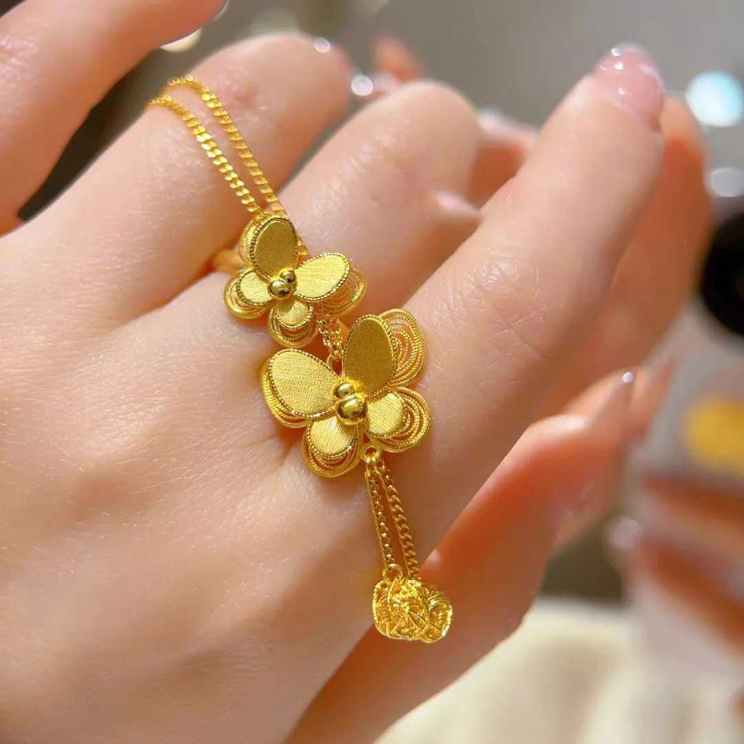 

Real 18kt Gold Color Butterfly Pendant Necklace Ring for Women Genuine Solid Color Jewelry Sets Wedding Jewelry Gifts Not Fade
