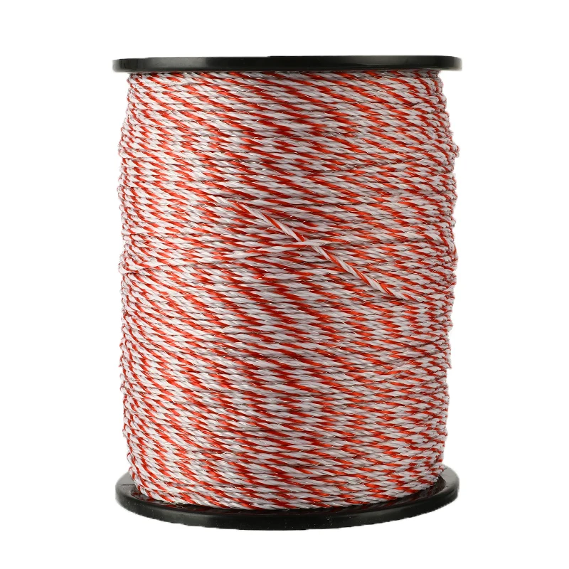 200m/500m Roll Electric Fence Rope Red White Polywire with Steel Poly Rope for Horse Animal Fencing Ultra Low Resistance Wire