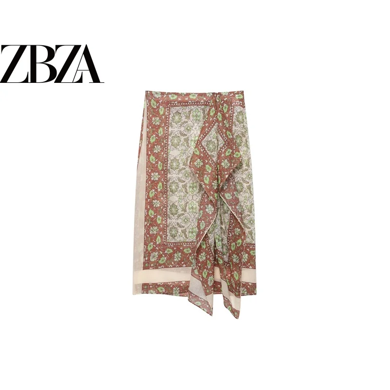 Fashionable Versatile Printed Color Block Chiffon Skirt Women's Standard Fit Midi Skirt Polyester Fabric Autumn Season