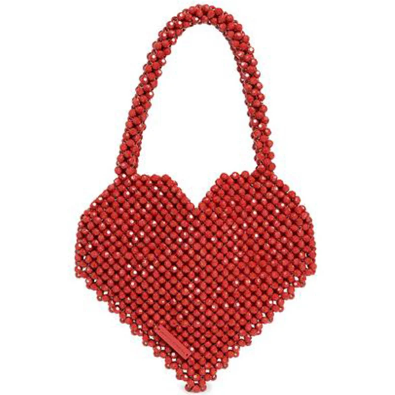 Summer Beach Women Handbag New Heart-shaped Top-handle Beaded Evening Beads Handmade Niche Design Personality Love Ladies Bag