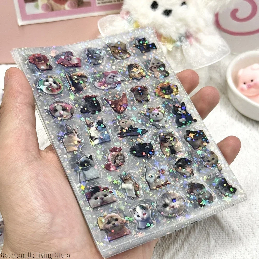 Sevimli Kedi Lazer Çıkartmalar Not Pet Glitter Su Geçirmez Saydam Komik Kırtasiye Sevimli Scrapbooking Malzemeleri Zanaat Malzemeleri