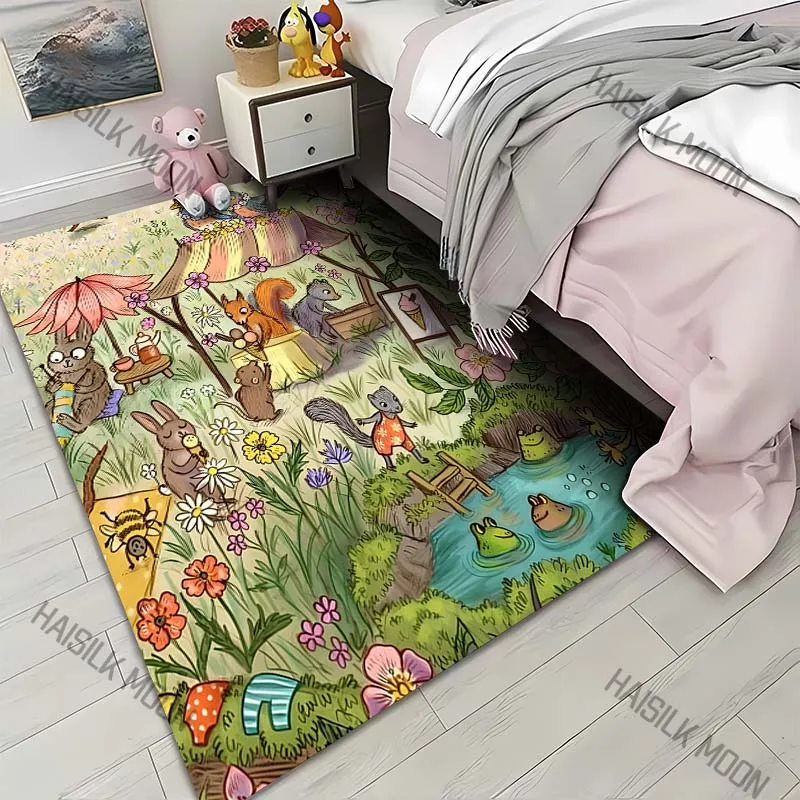 1PC forest animal fair squirrels frogs Print Carpet for Living Room Bedroom Sofa Home Decor Rus Non-slip Floor Mat Luxury Gift