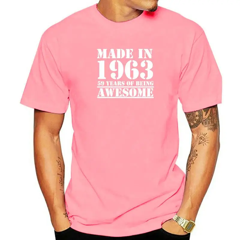 Funny Made In 1963 59 Years of Being Awesome T-shirt Birthday Print Joke Husband Casual Short Sleeve Cotton T Shirts Men