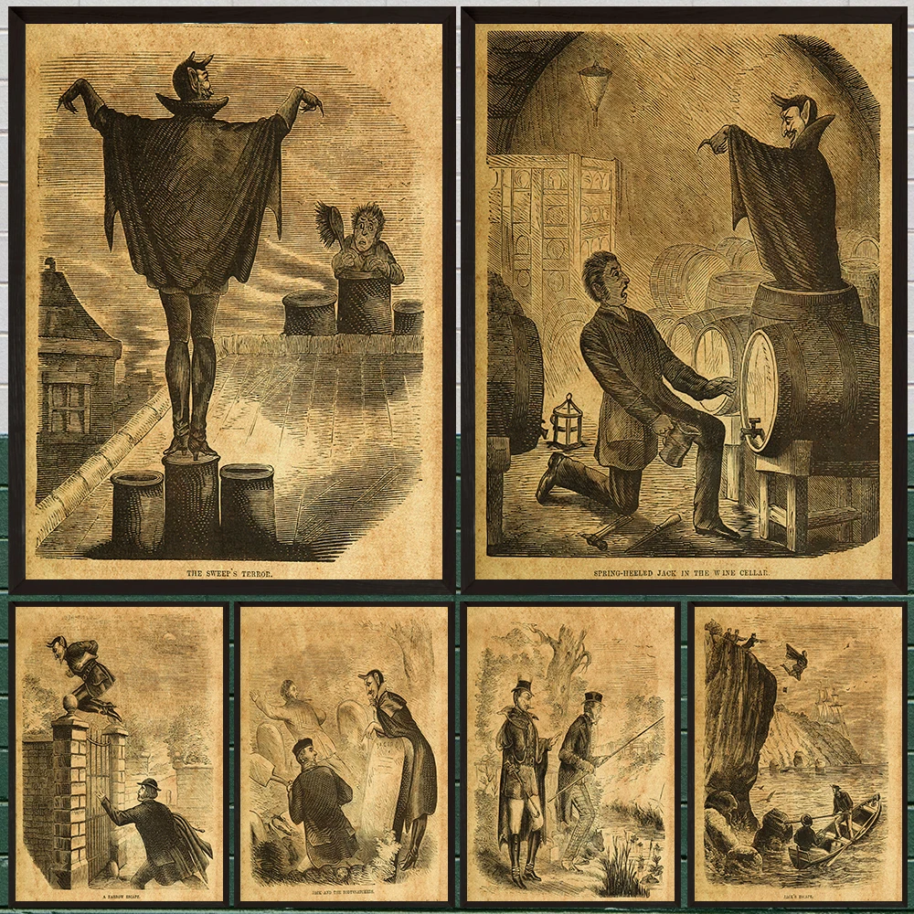 Antique Victorian Folklore Art Poster Prints,Spring-heeled Jack Demon Canvas Wall Art Decor,Unique Gift For Vintage Horror Lover