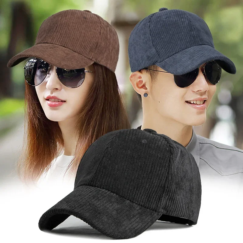 New Vintage Solid Corduroy Baseball Caps Unisex Adjustable Polo Trucker Cap Cricket Hat Winter Unisex Snapback Casquette Dad Cap