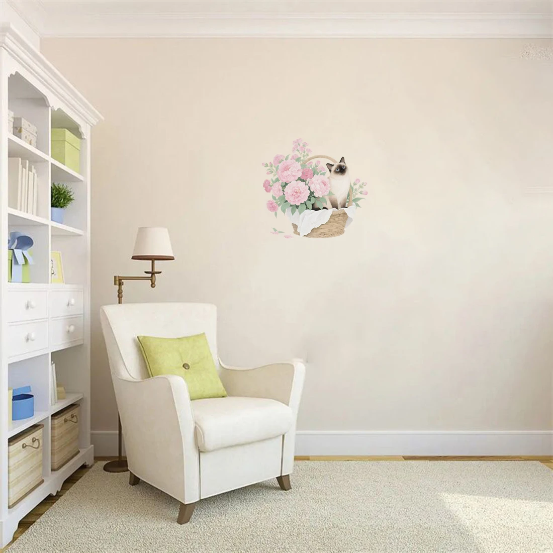 Three Ratels CEE27 Beautiful flower baskets and cute dog wall stickers for home decoration