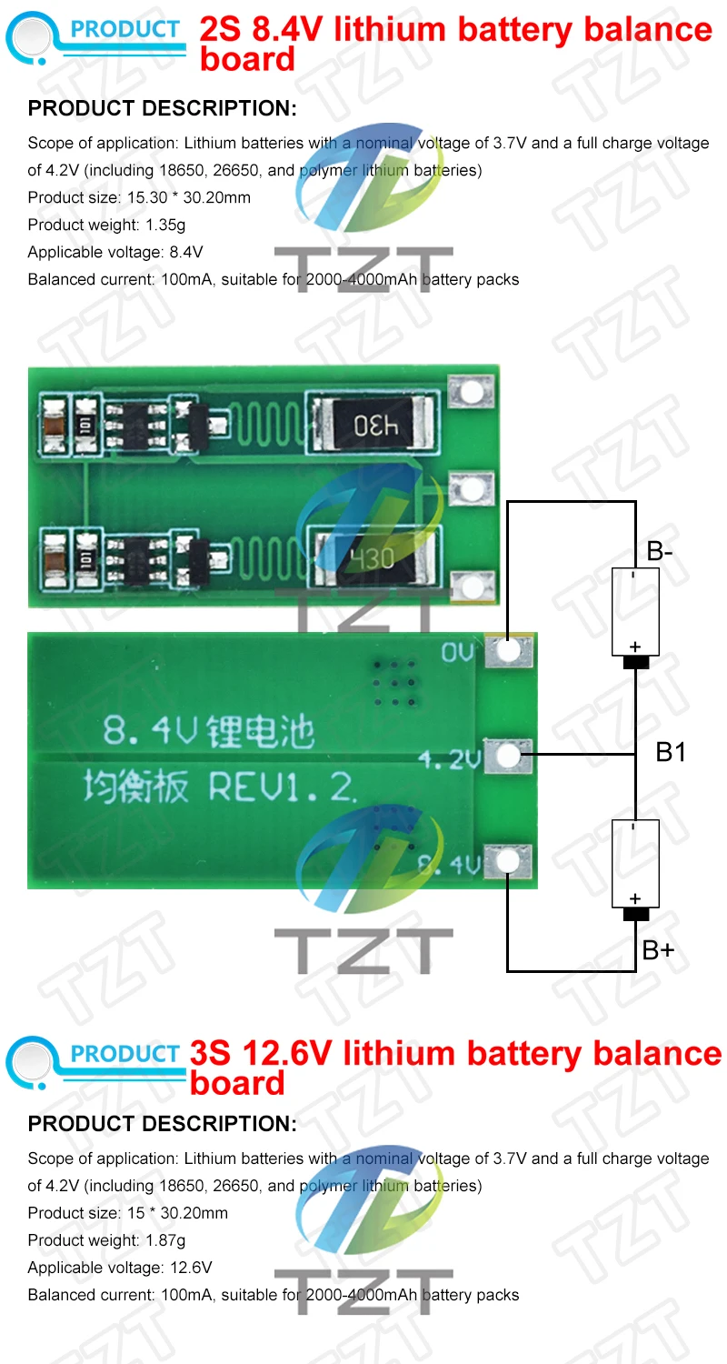TZT 1/2/5PCS 2S 3S 4S Balance Board 8,4 V 12,6 V 16,8 V 18650 Polymer Li-Ion Lithium Batterie Balancer BMS 100mA Ausgewogene Strom – Detail 1
