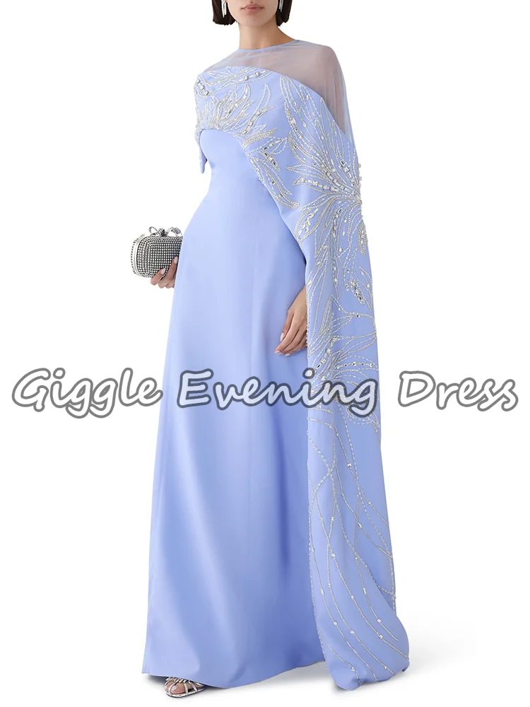 Giggle – robe de soirée élégante en Jersey bleu clair, classique, sans bretelles, perles cousues à la main, Cape sirène, robes d'occasion spéciale personnalisées