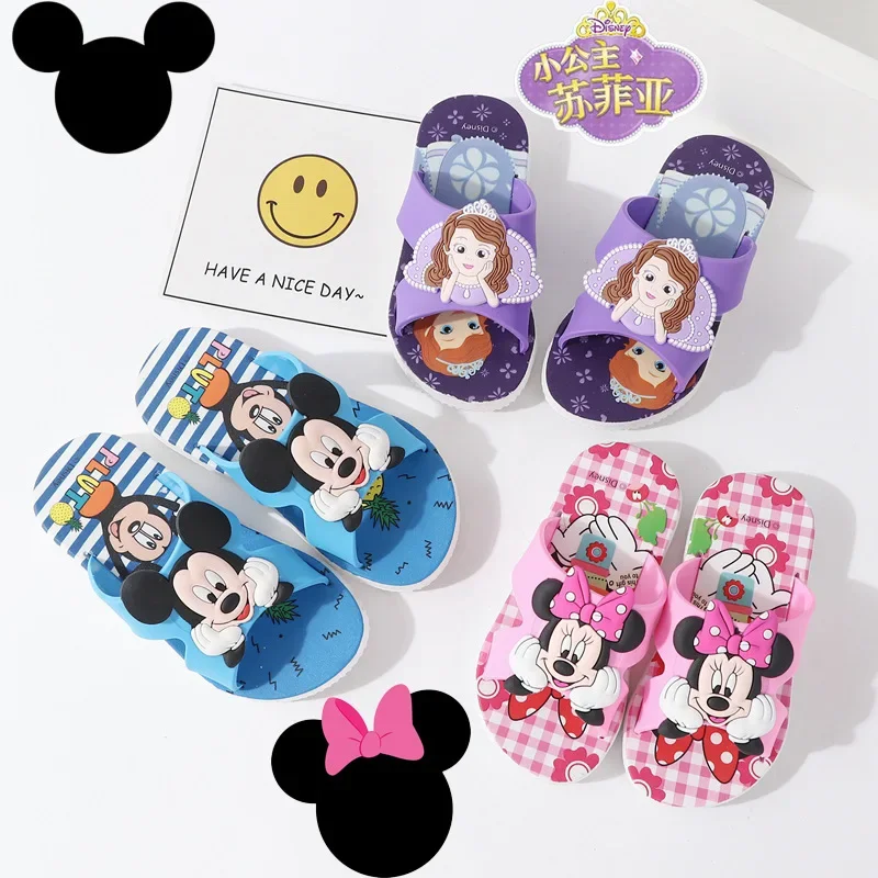 Summer Baby Girl Slipper Kids Boy Cartoon Mickey Minnie Mouse Sofia Print Children Toddler Non-slip Beach Home Bath Indoor Shoes