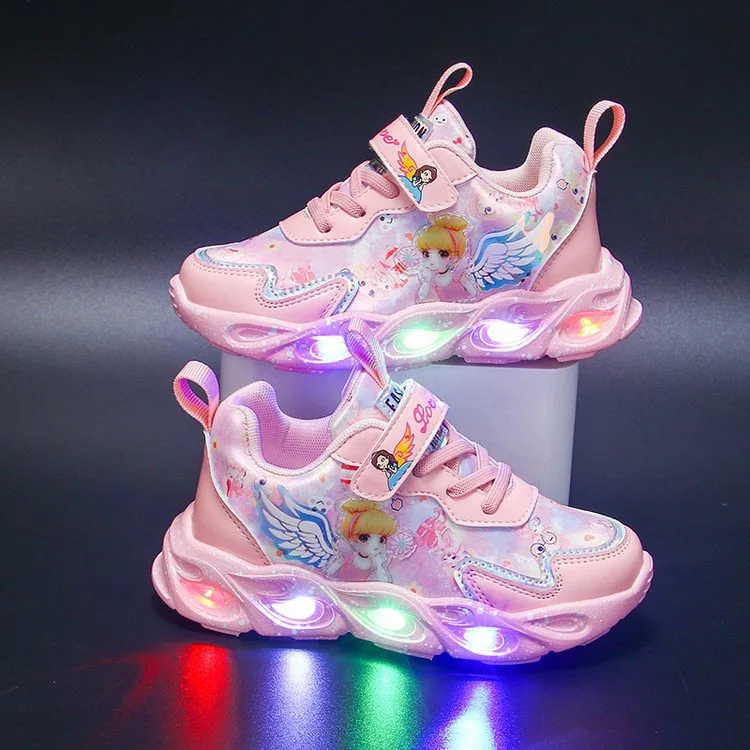 

Girls' Light-Up Elsa Sneakers - Spring 2025 Breathable Mesh & Leather Sports Shoes, Versatile School & Play Wear