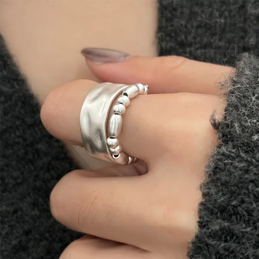 Women's 925 Sterling Silver Thick Double Layer Ring, Minimalist Gift