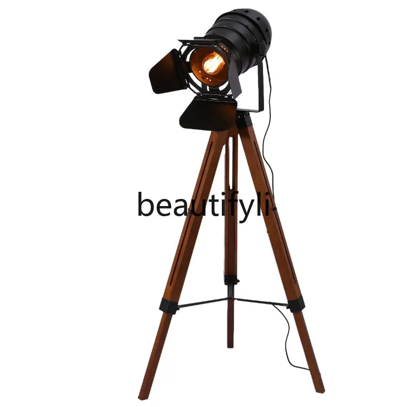 Floor lamp American retro solid wood led remote control creative simple bedroom living room industrial wind table lamp