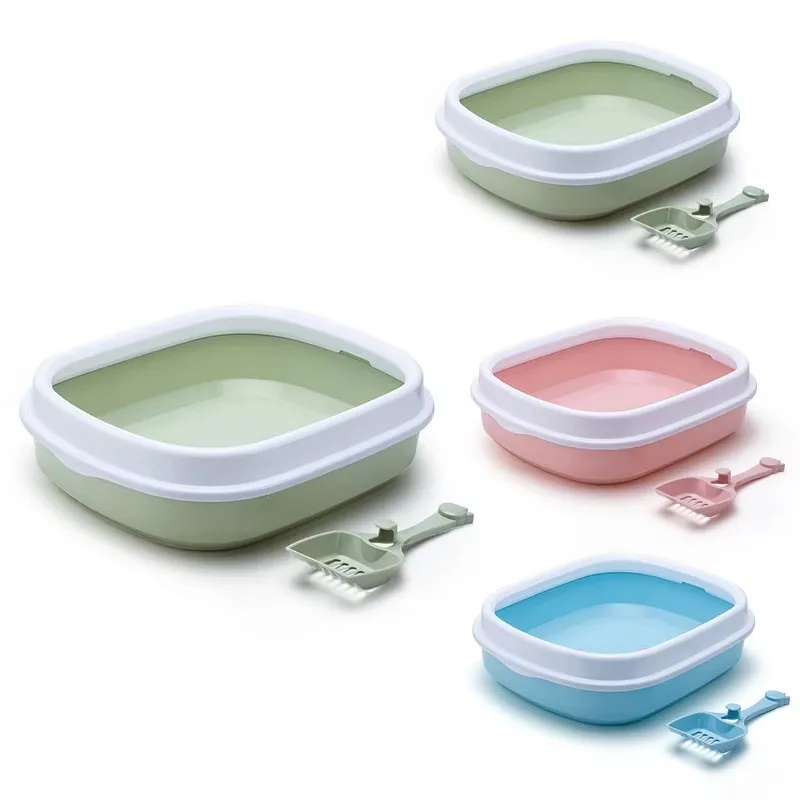 

Plastic Cat Litter Box with Scoop Semi Enclosed Design Inner Space Large Capacity & Easy to Clean