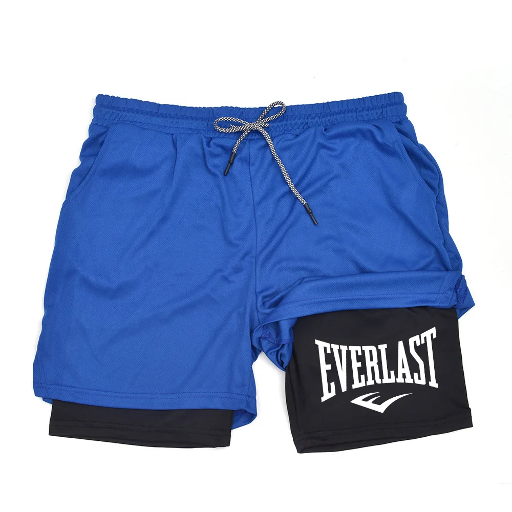 شورت رياضي مضغوط للرجال، سروال رياضي مطبوع EVERLAST، طبقات مزدوجة، سريع الجفاف، كرة السلة، شورت كاجوال للياقة العضلات