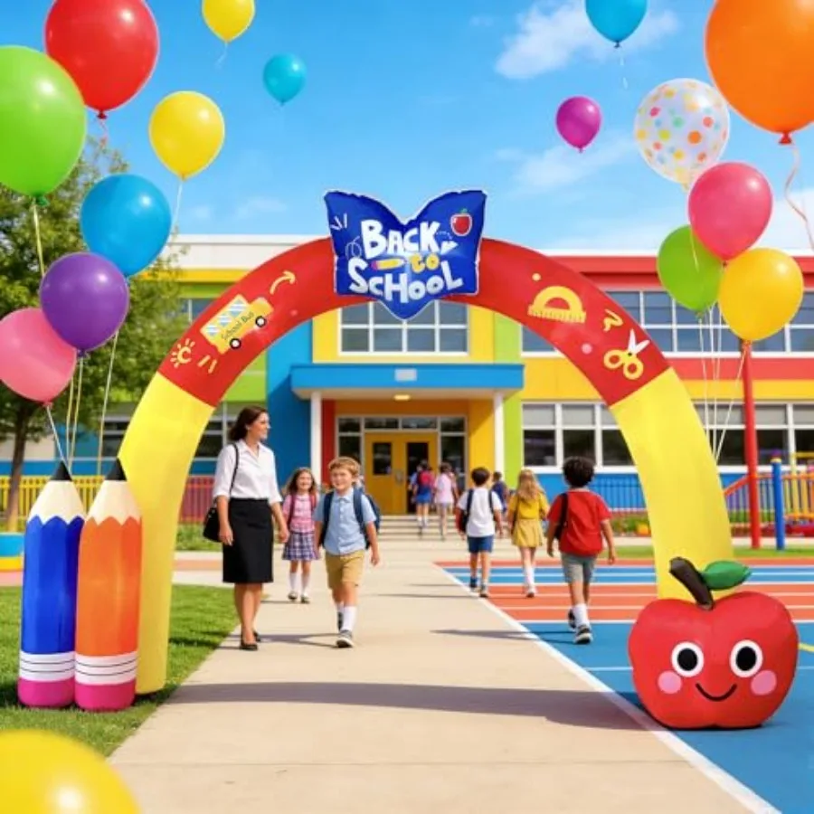 

10FT Back to School Inflatable Arch Featuring Open Book, Colorful Pencils and Apple Decor, Ideal for 2026 First Day of School a