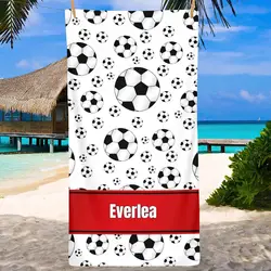 Custom Name Beach Towel for Adult Kids,Sport Theme Football Soccer Personalized Bath Towels for Travel,Swim, Beach,Gym Sports