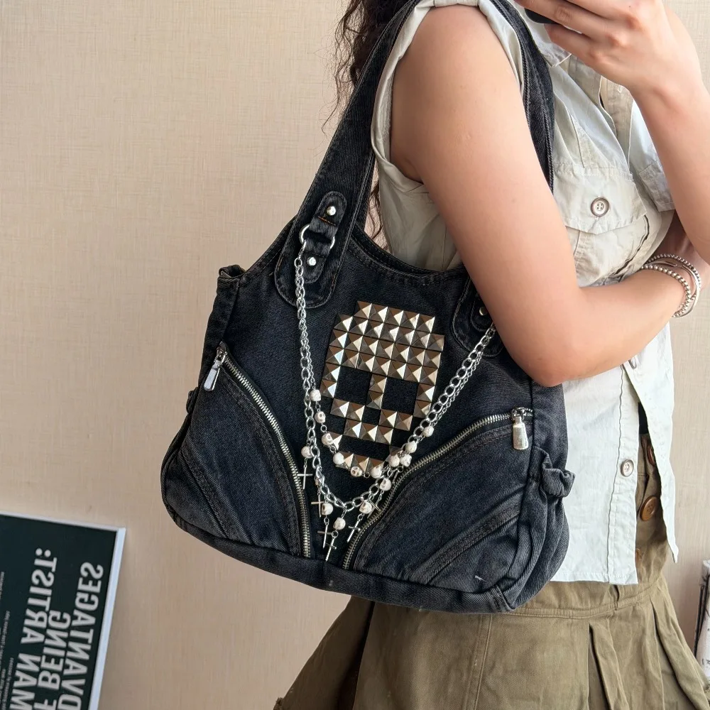 Original Retro Hottie Subculture Crossbody Bag Punk Skull Shoulder Bags Hand-held Diagonal Span Commuter Locomotive Bag Tote Bag