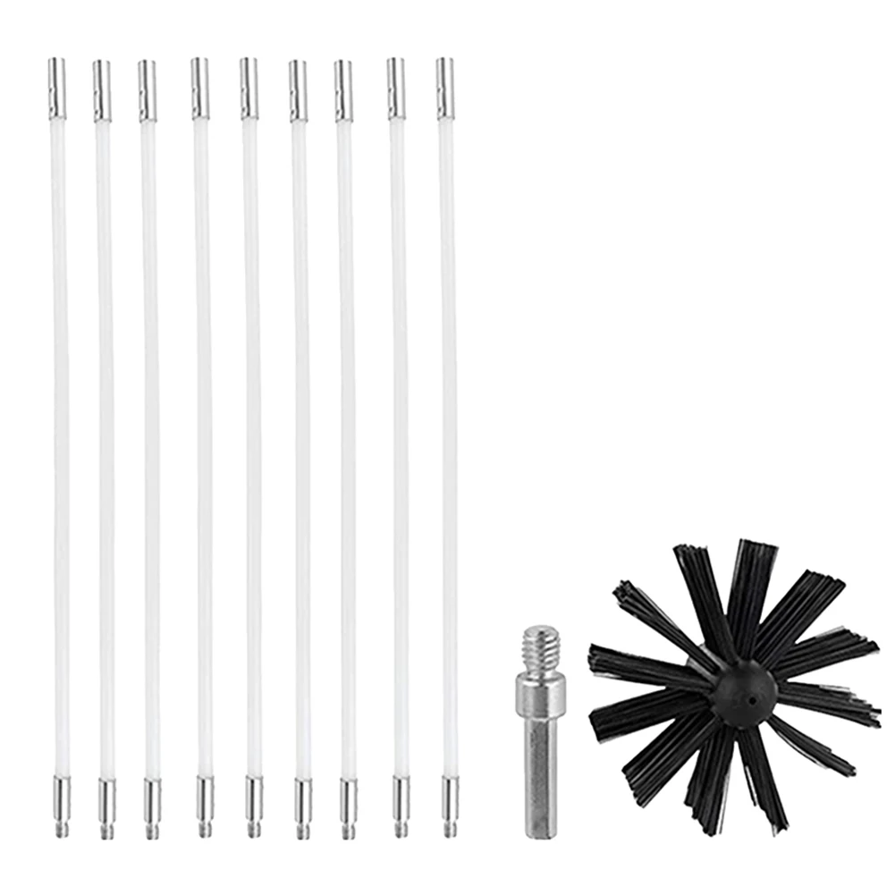 Flexible Chimney Sweep Set 100/150mm Flue Sweeping Brush & Rod Kit Soot Cleaning Rods Nylon Brush Cleaning Tool Kit