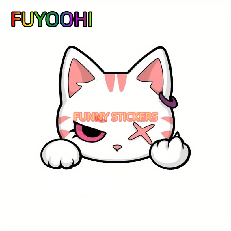 FUYOOHI Adorable Confused Cat Vinyl Sticker - Perfect for Outdoor Decor, Cars, Laptops, and Luggage