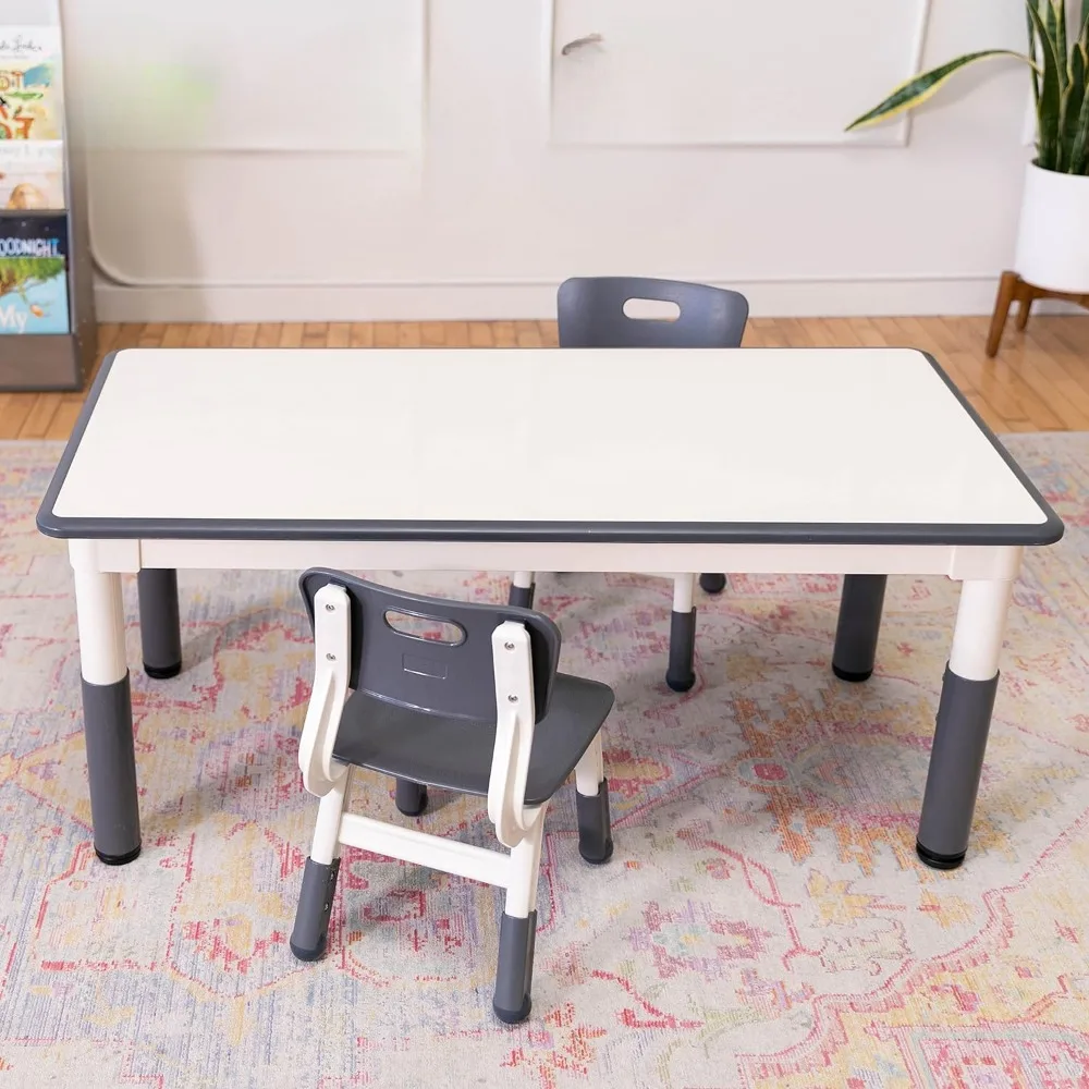 

Children's table dry wipe rectangular activity table with 2 chairs, adjustable, children's furniture, grey