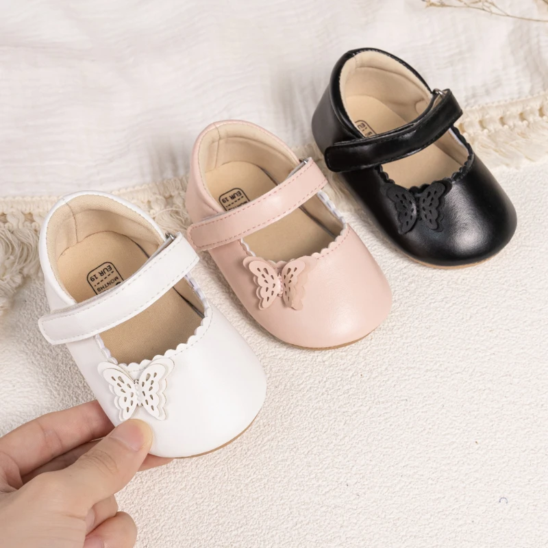 Chaussures papillon ajourées pour bébés filles, antidérapantes, pour nouveau-né, marcheur pour enfants en bas âge, chaussures en cuir PU souple, robe de princesse de fête