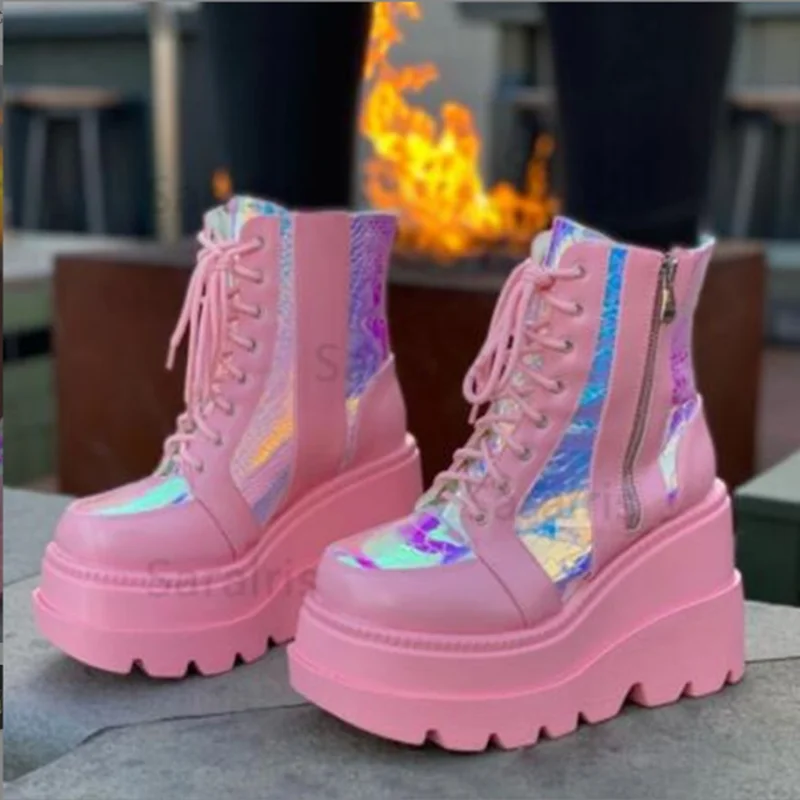 Ladies Platform Boots Designer Goth Cool Motorcyle Women Boots Punk Street Zipper Black Ladies Shoes Cowboy Boots for Women